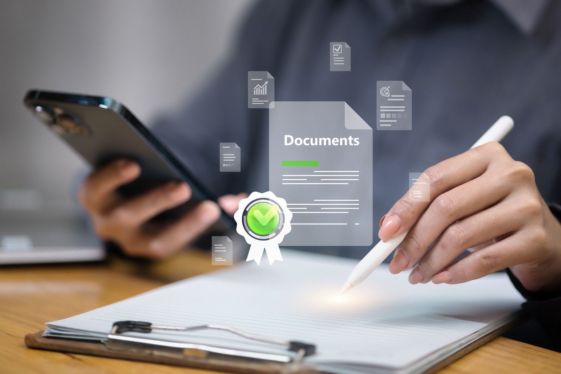 Digital document verification and e-signature process with mobile phone